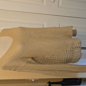 HEM & THREAD Tan Metallic Open Knit Sweater, M